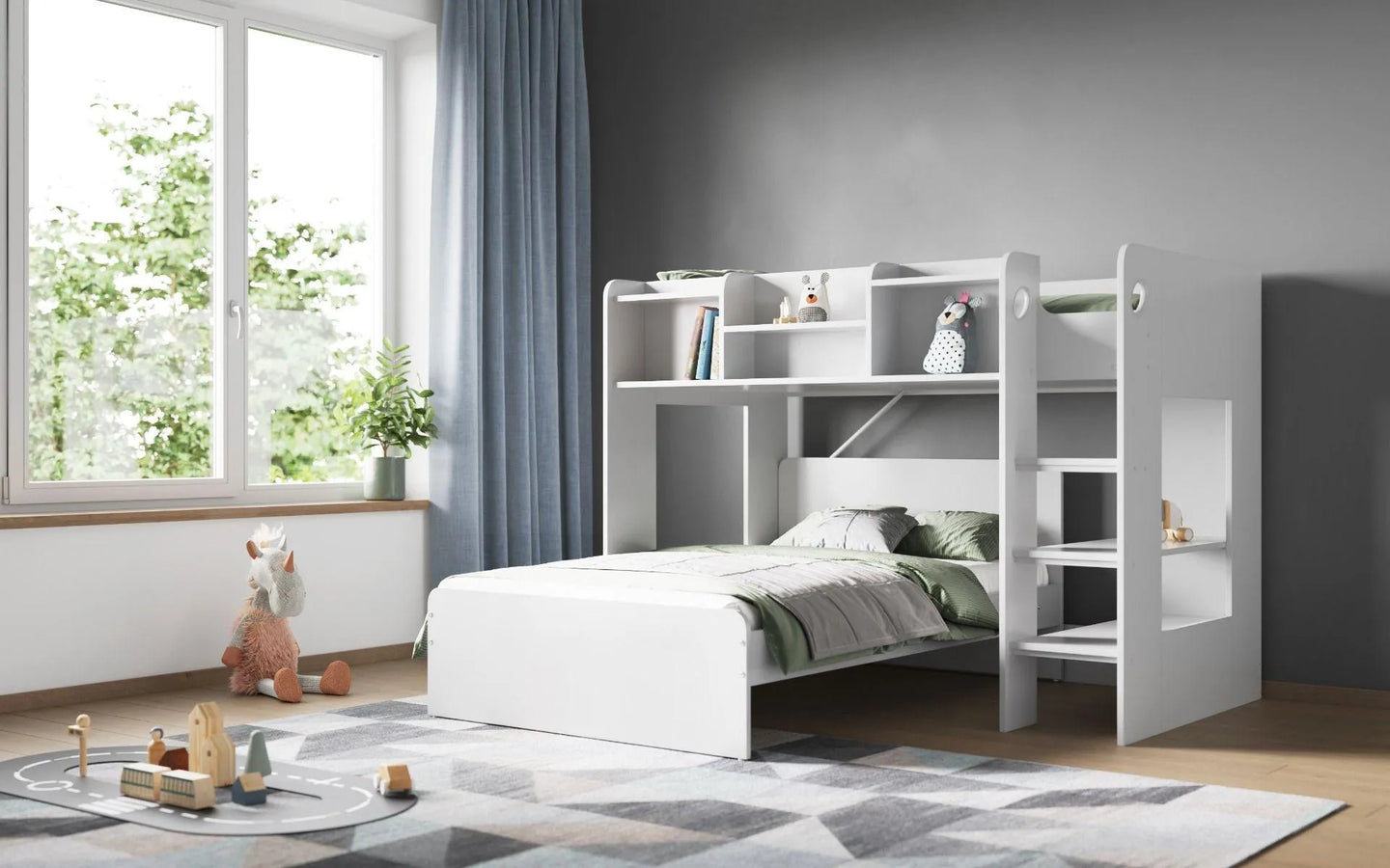 Wizard L Shaped Triple Bunk Bed with Shelves